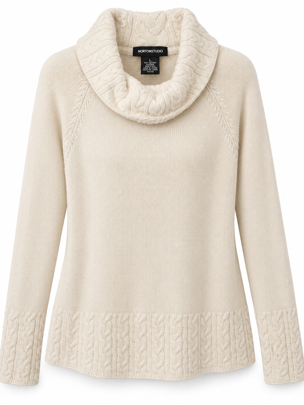 Norton Studio Cream Cable Cowl Neck Sweater